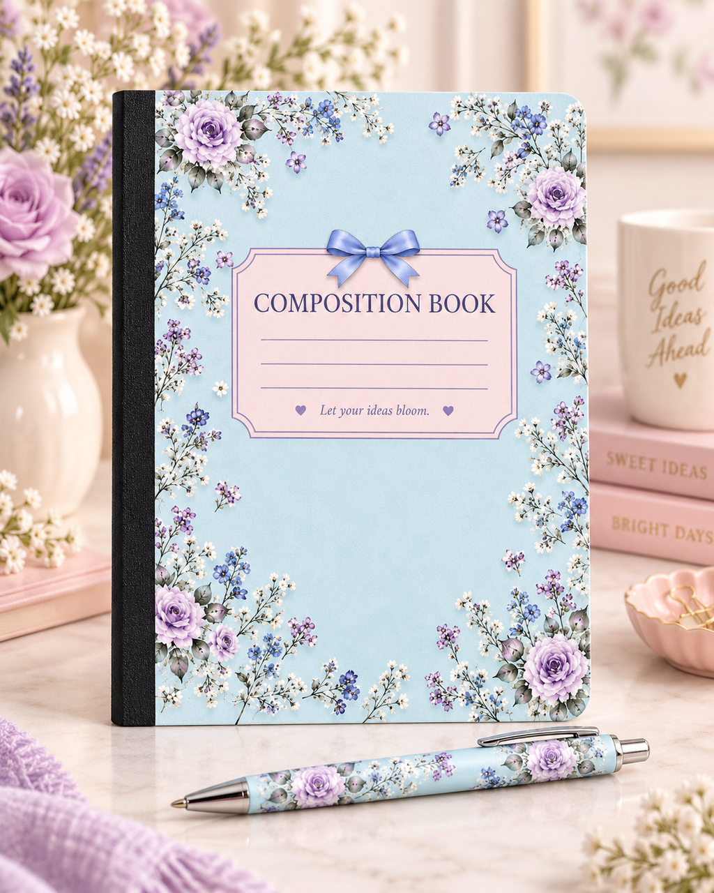 Floral Composition Notebook & Matching Pen Set