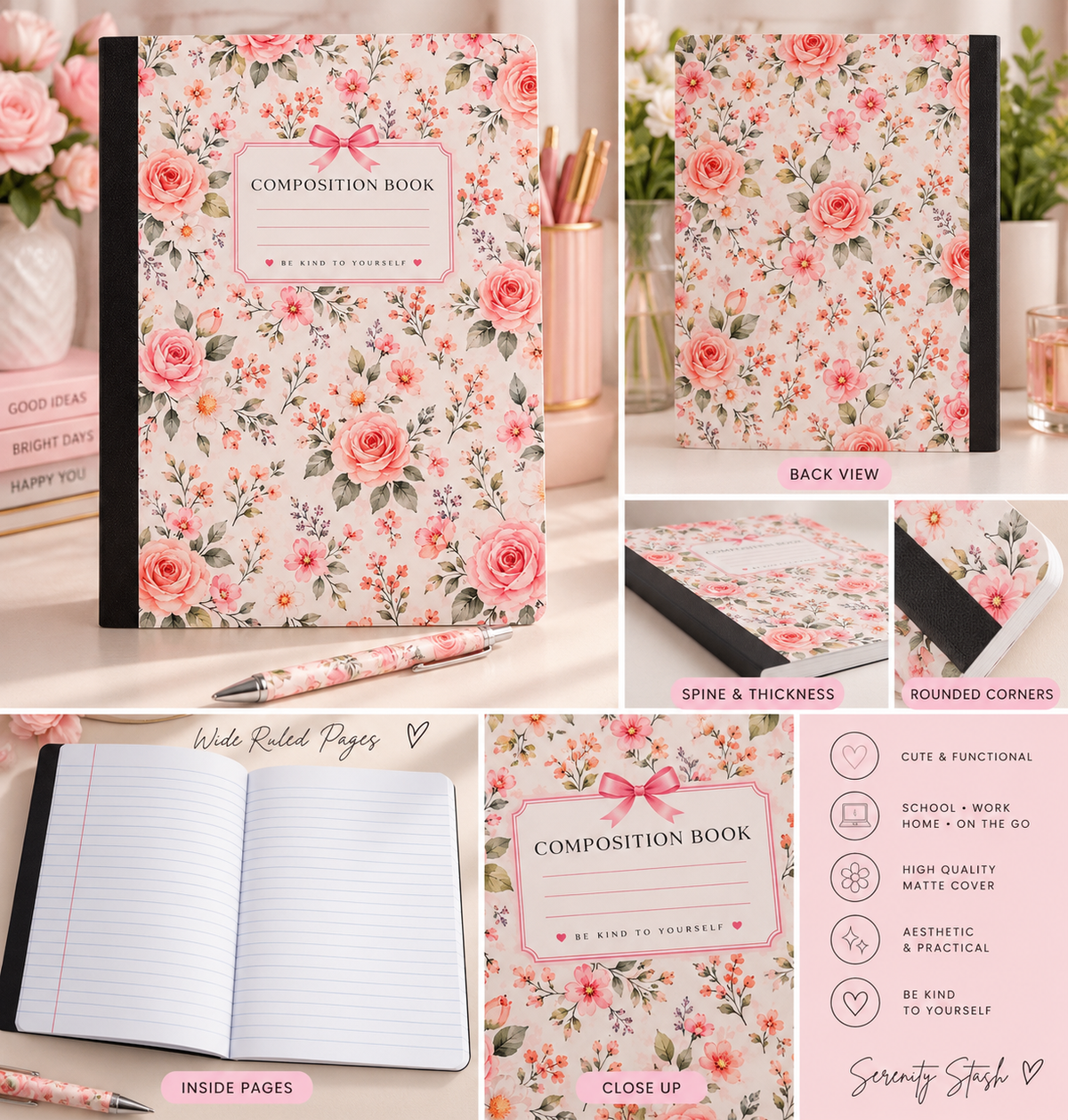 Floral Composition Notebook & Matching Pen Set