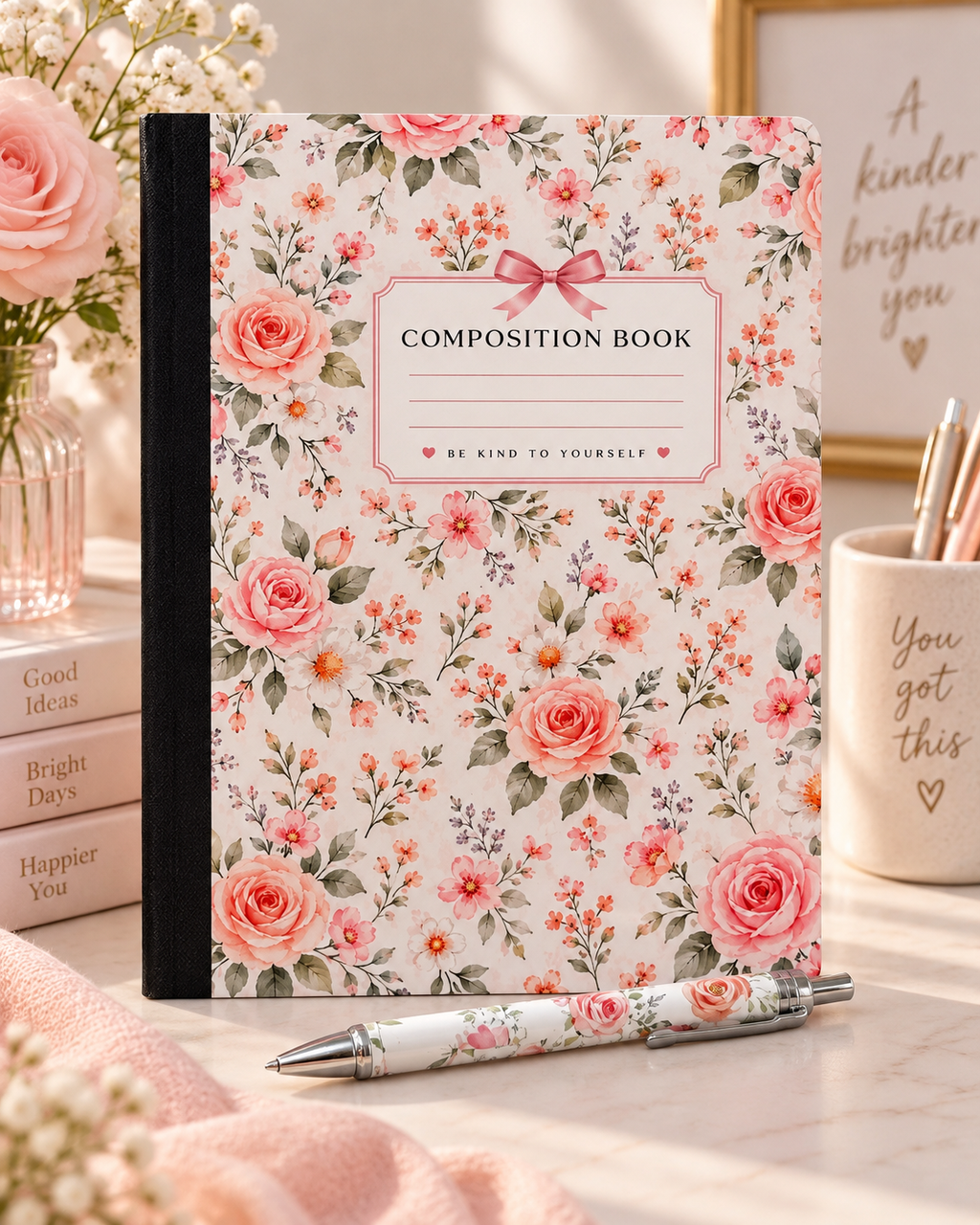 Floral Composition Notebook & Matching Pen Set