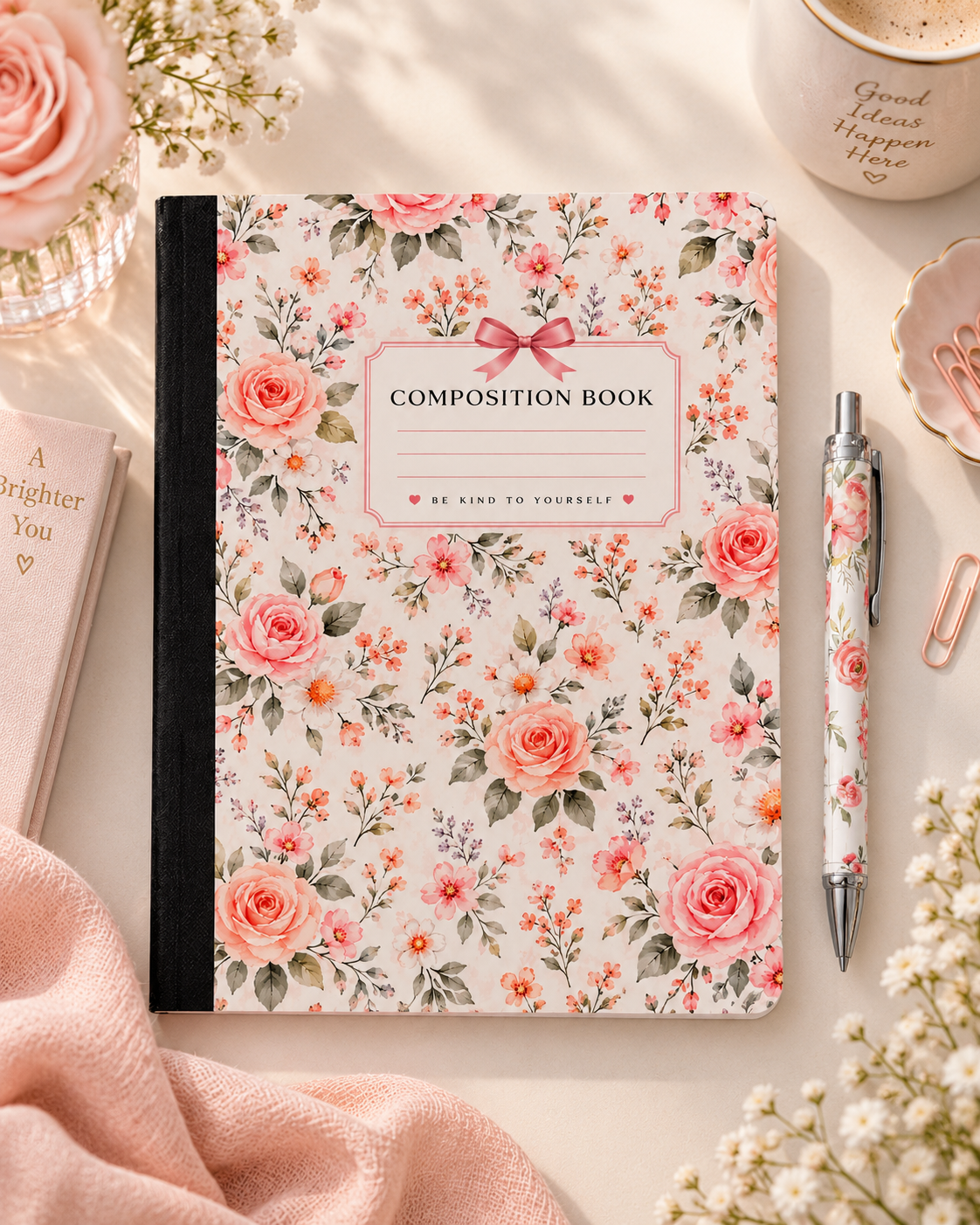 Floral Composition Notebook & Matching Pen Set