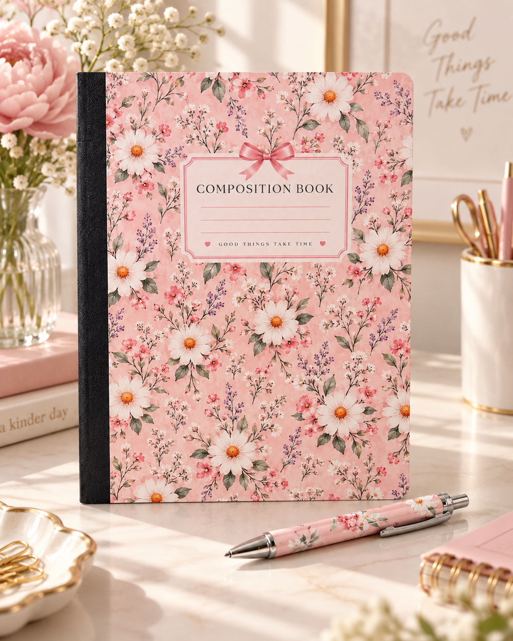 Floral Composition Notebook & Matching Pen Set