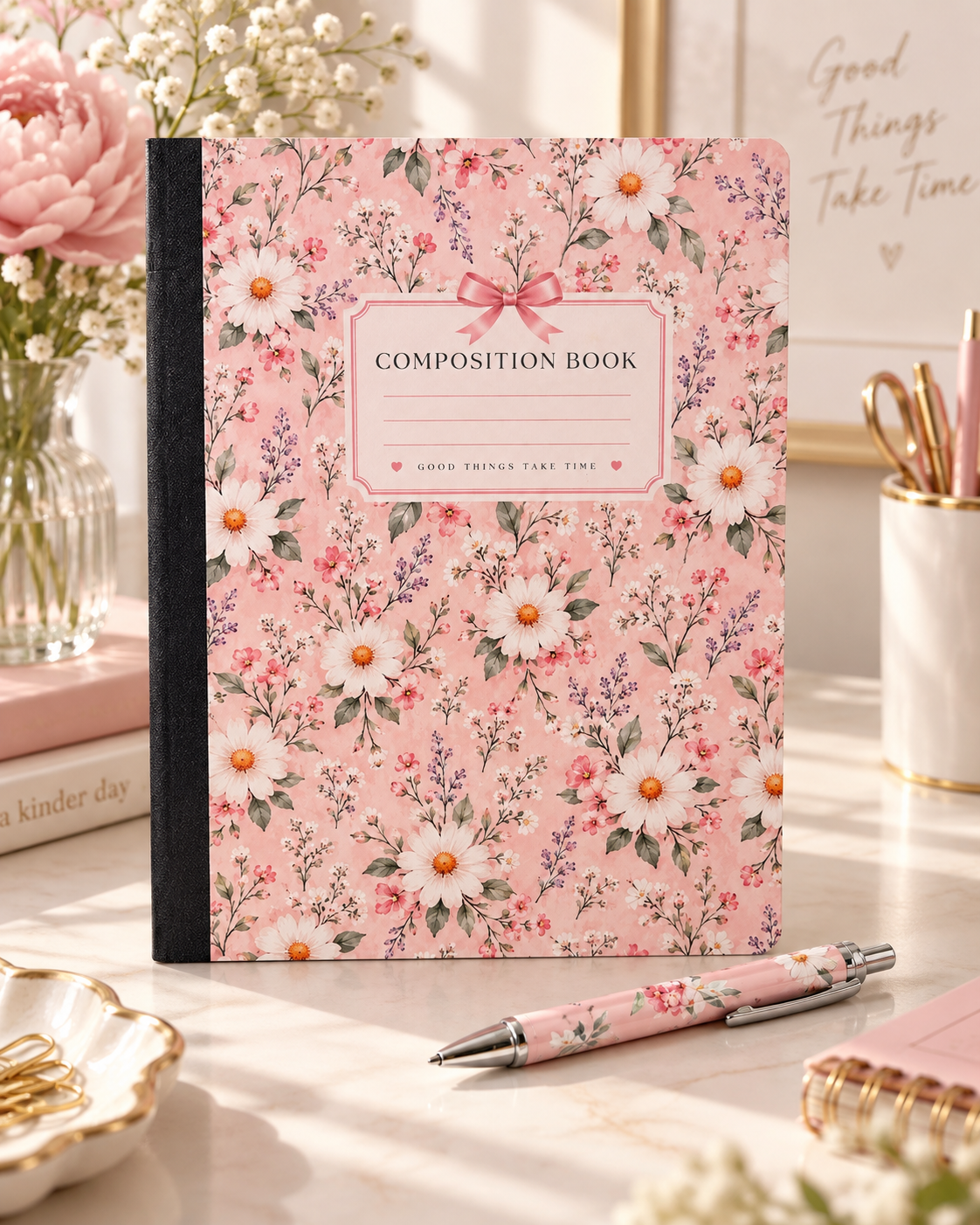 Floral Composition Notebook & Matching Pen Set