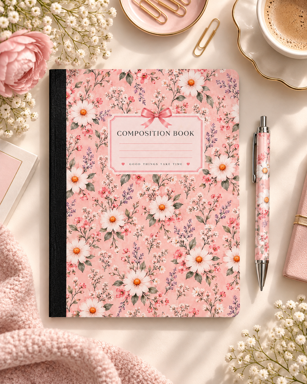 Floral Composition Notebook & Matching Pen Set