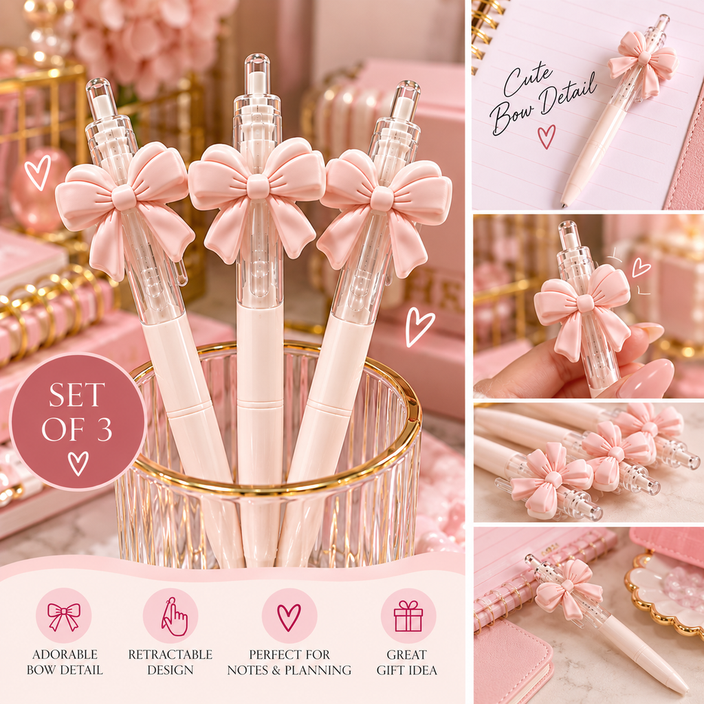 Pastel Pink Bow Pens | Set of 3