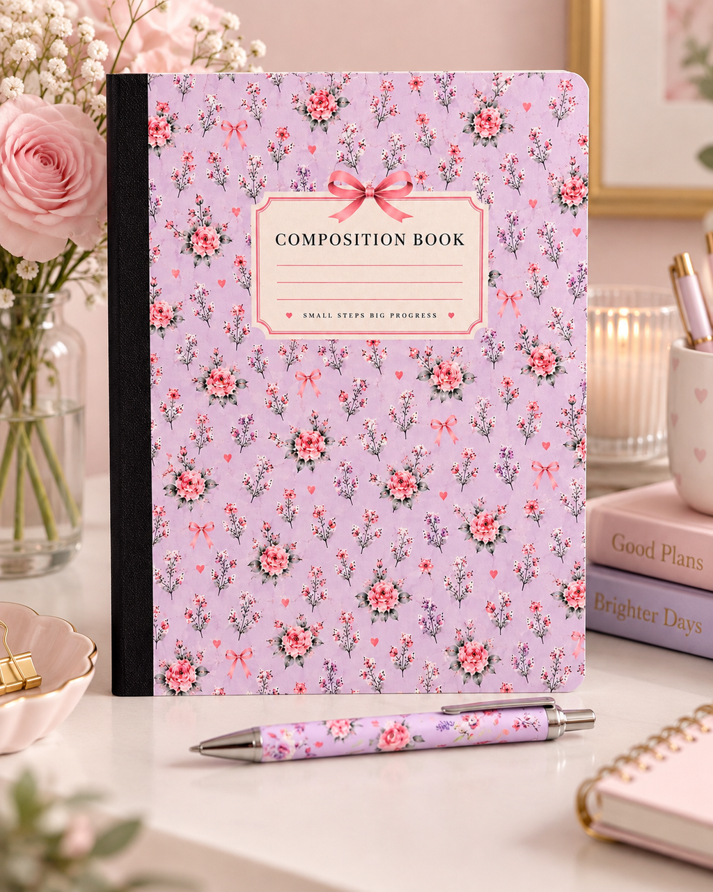 Floral Composition Notebook & Matching Pen Set