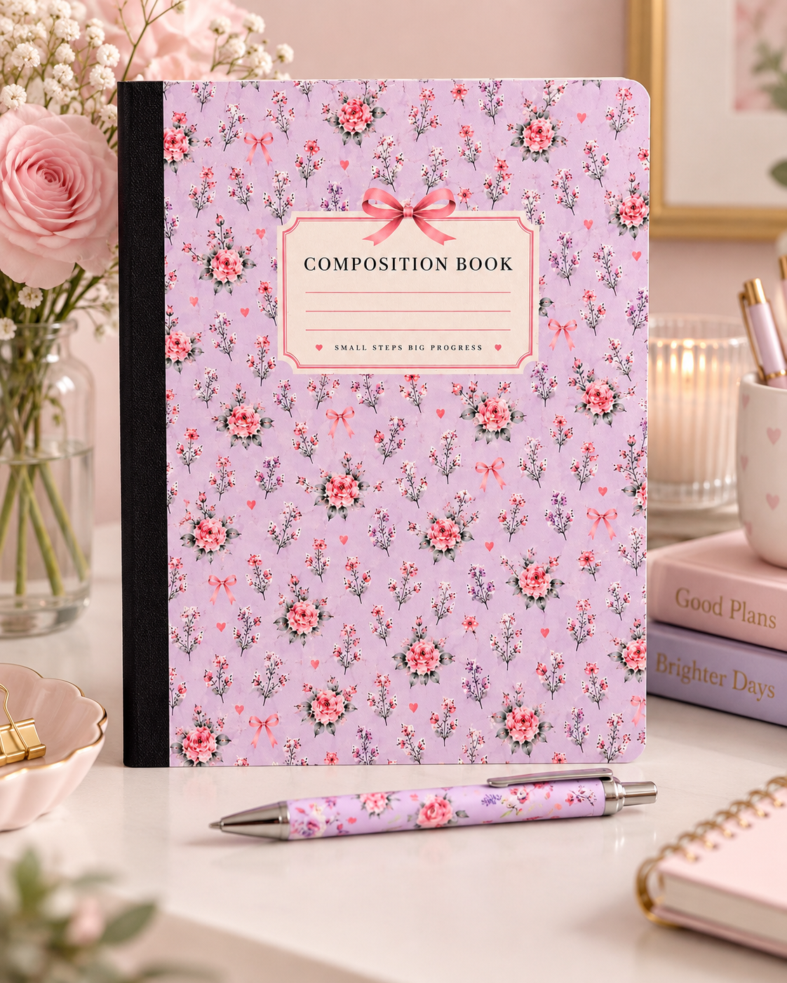Floral Composition Notebook & Matching Pen Set