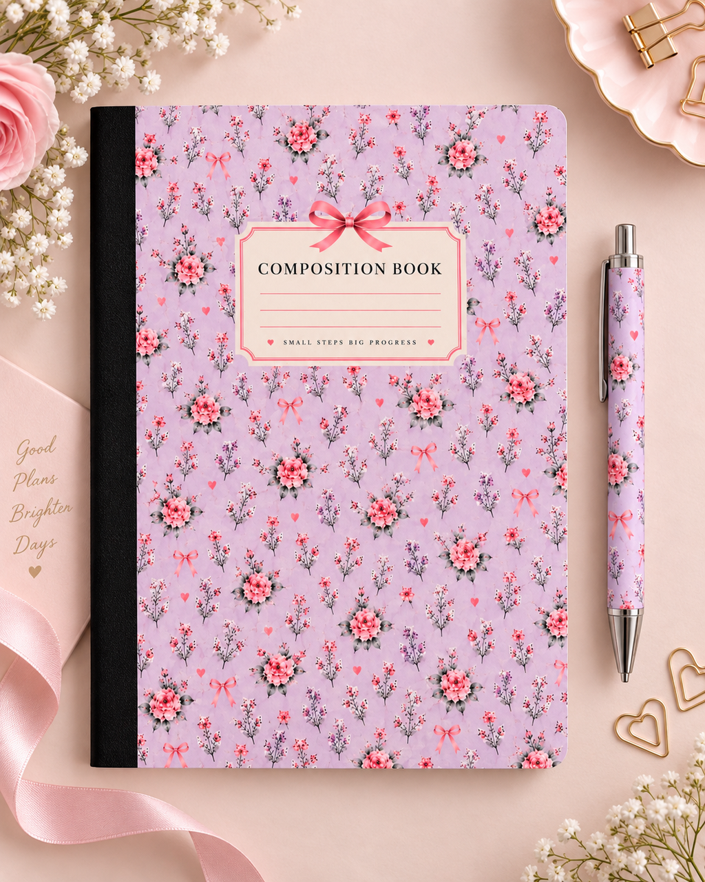 Floral Composition Notebook & Matching Pen Set